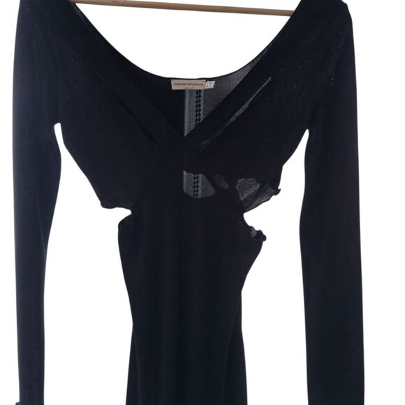 Emporio Armani Black See through Peek-a-boo Long Sleeve Dress Size 6 Italy Made - Picture 4 of 8